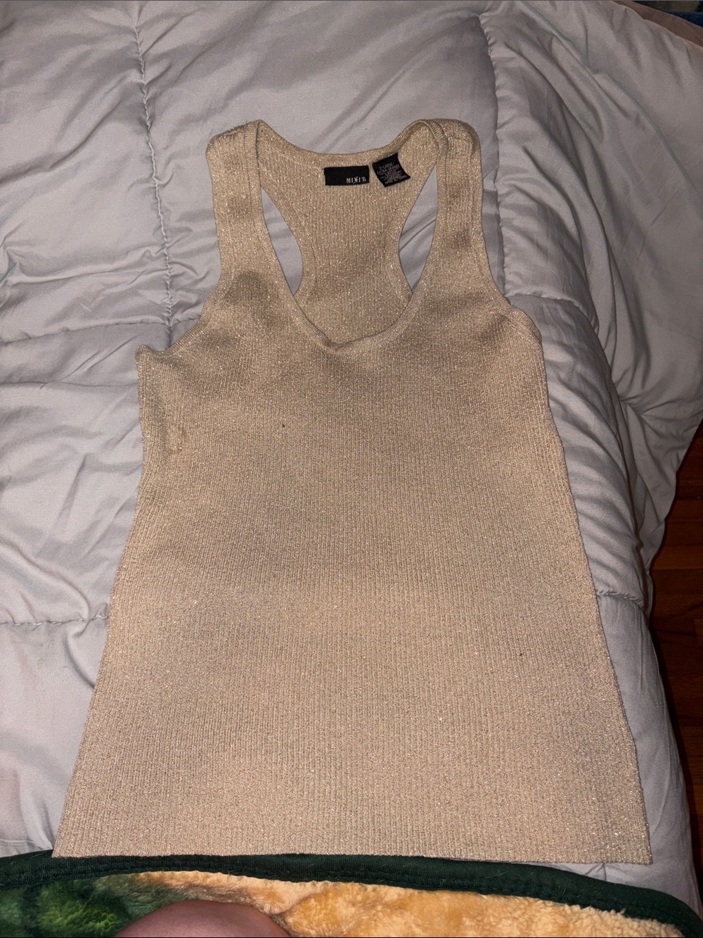 Mixit Shimmery Beige Ribbed Racerback Tank